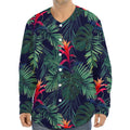 Hawaiian Palm Leaves Pattern Print Long Sleeve Baseball Jersey