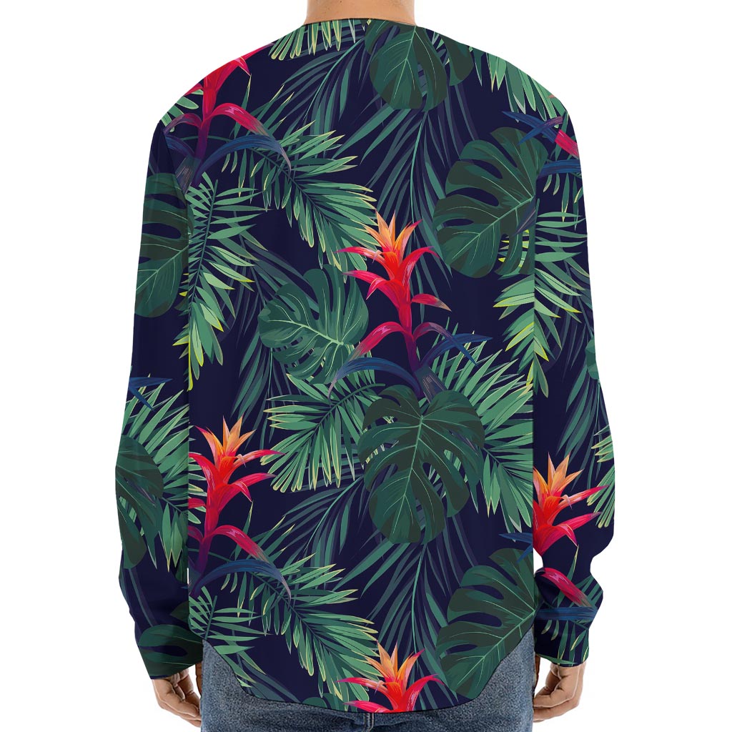 Hawaiian Palm Leaves Pattern Print Long Sleeve Baseball Jersey