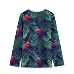 Hawaiian Palm Leaves Pattern Print Long Sleeve Short Coat