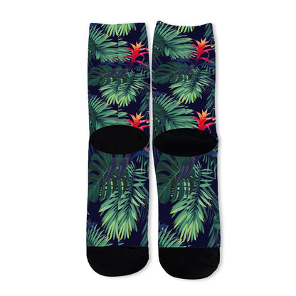Hawaiian Palm Leaves Pattern Print Long Socks