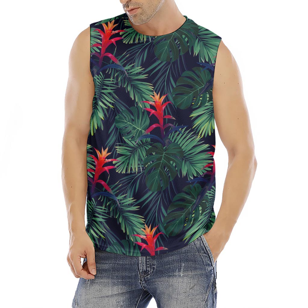 Hawaiian Palm Leaves Pattern Print Men's Fitness Tank Top