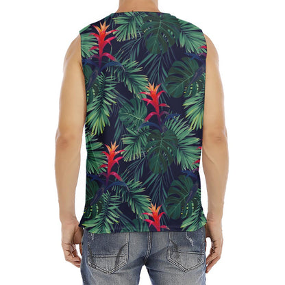 Hawaiian Palm Leaves Pattern Print Men's Fitness Tank Top