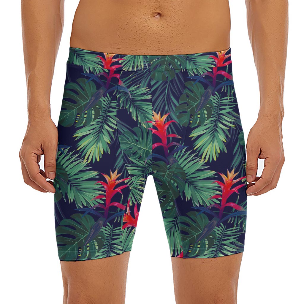Hawaiian Palm Leaves Pattern Print Men's Long Boxer Briefs