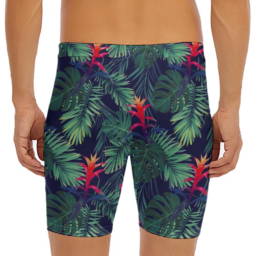 Hawaiian Palm Leaves Pattern Print Men's Long Boxer Briefs