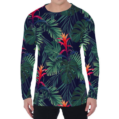 Hawaiian Palm Leaves Pattern Print Men's Long Sleeve T-Shirt