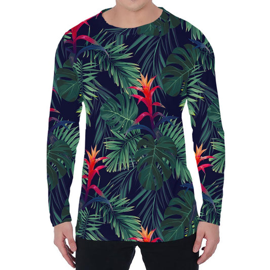 Hawaiian Palm Leaves Pattern Print Men's Long Sleeve T-Shirt