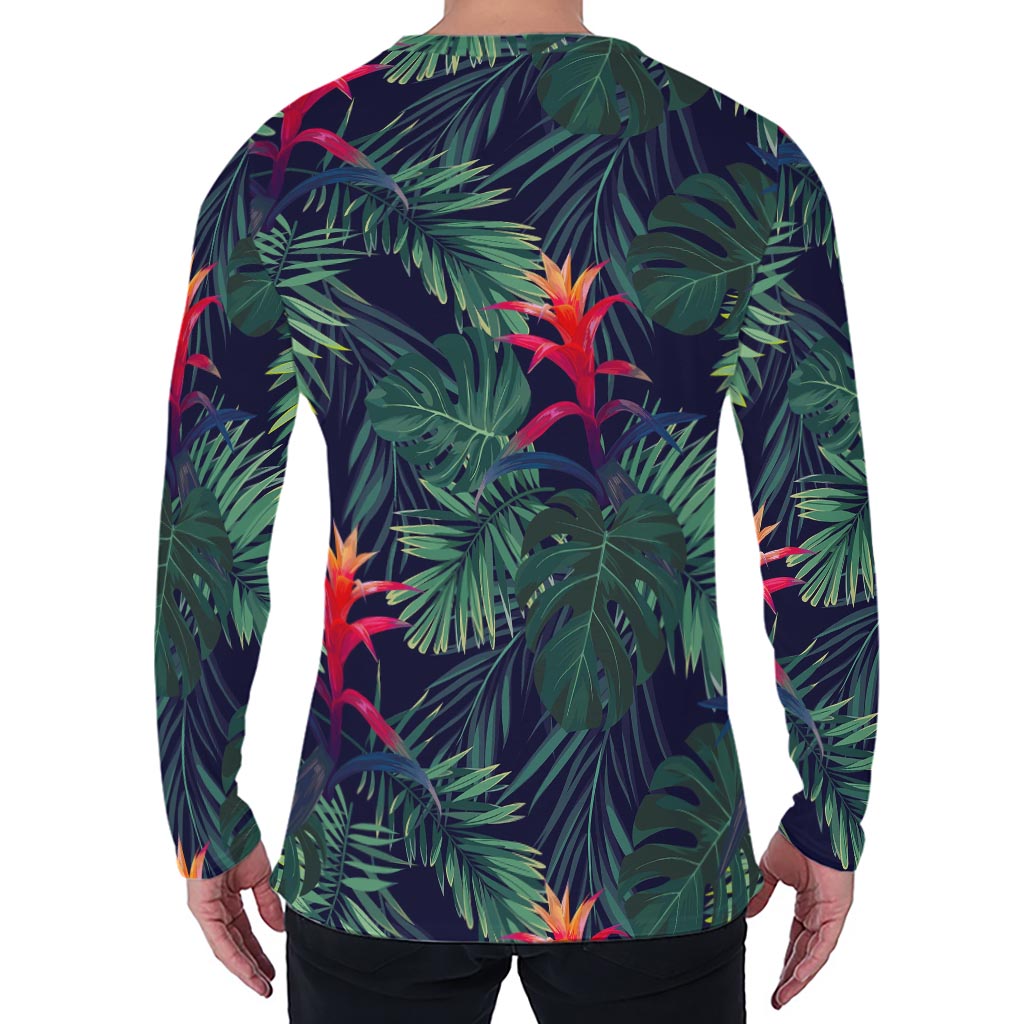 Hawaiian Palm Leaves Pattern Print Men's Long Sleeve T-Shirt