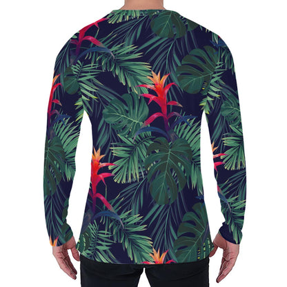 Hawaiian Palm Leaves Pattern Print Men's Long Sleeve T-Shirt