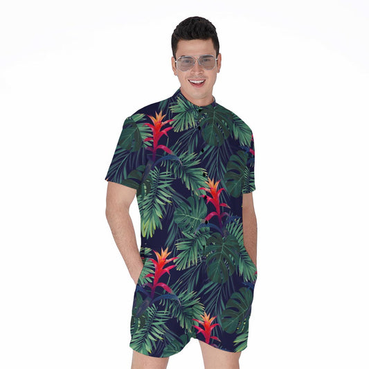 Hawaiian Palm Leaves Pattern Print Men's Rompers