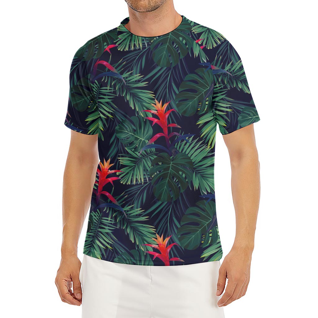 Hawaiian Palm Leaves Pattern Print Men's Short Sleeve Rash Guard