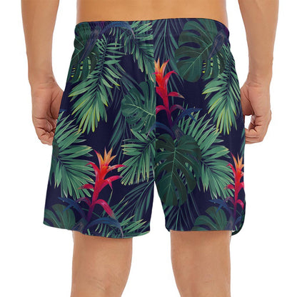 Hawaiian Palm Leaves Pattern Print Men's Split Running Shorts