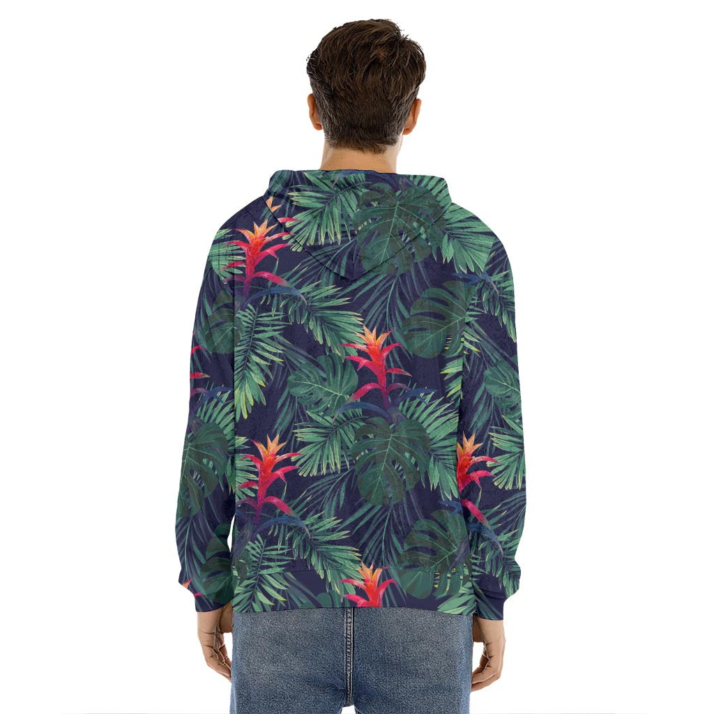 Hawaiian Palm Leaves Pattern Print Men's Velvet Pullover Hoodie