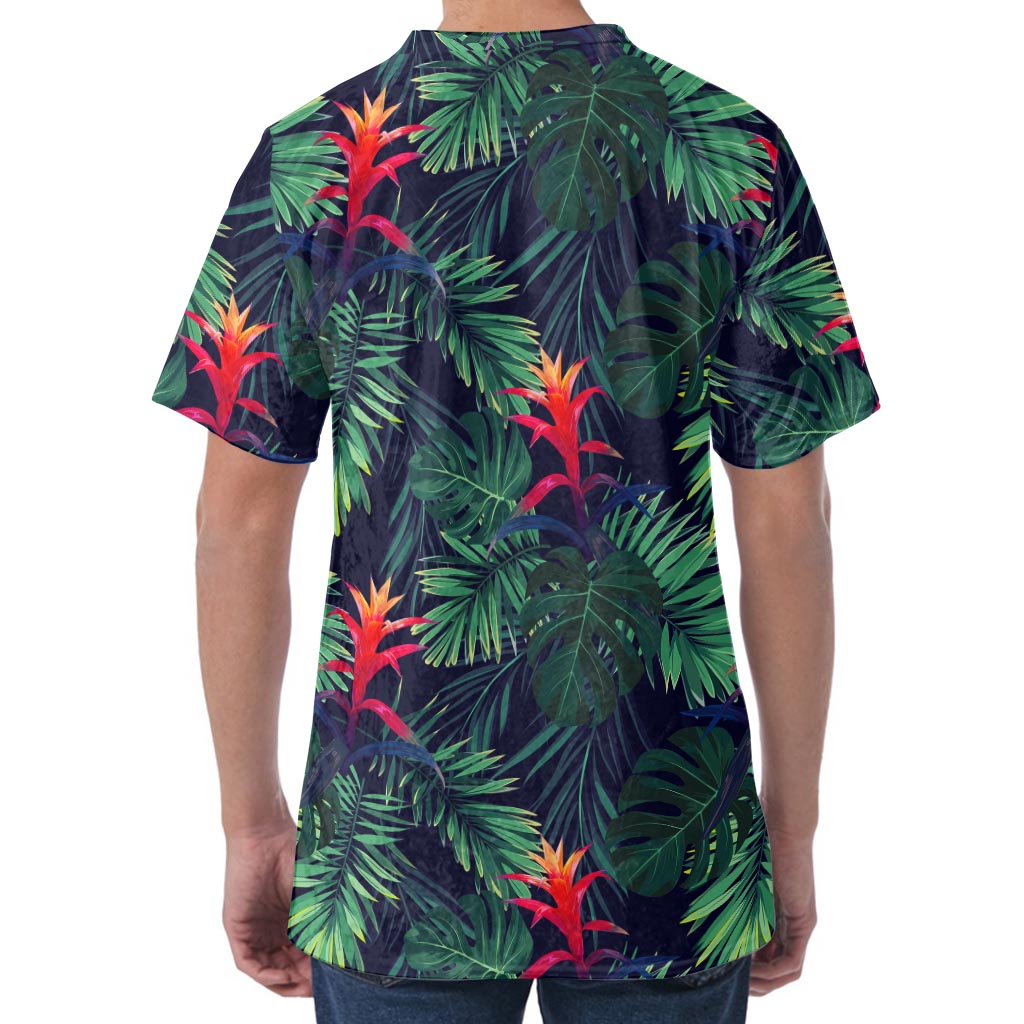 Hawaiian Palm Leaves Pattern Print Men's Velvet T-Shirt