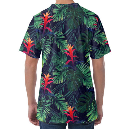 Hawaiian Palm Leaves Pattern Print Men's Velvet T-Shirt