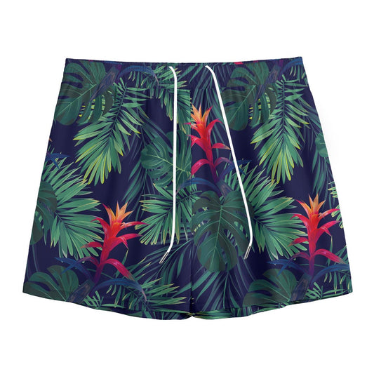 Hawaiian Palm Leaves Pattern Print Mesh Shorts