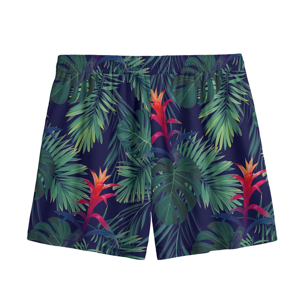Hawaiian Palm Leaves Pattern Print Mesh Shorts