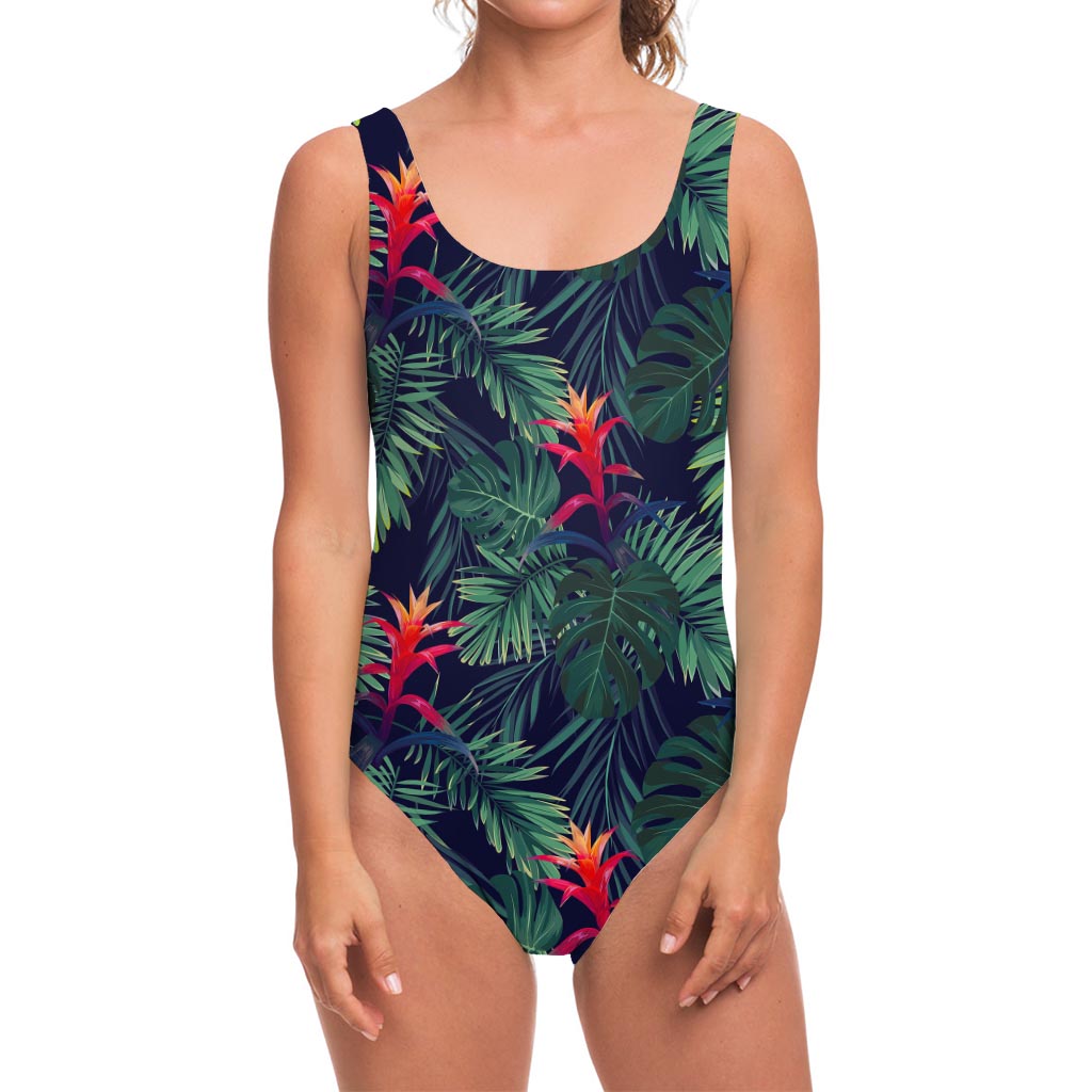 Hawaiian Palm Leaves Pattern Print One Piece Swimsuit