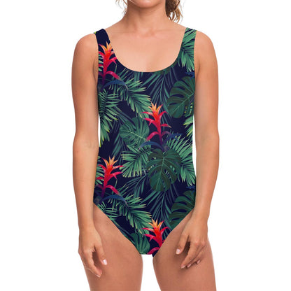 Hawaiian Palm Leaves Pattern Print One Piece Swimsuit