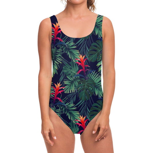 Hawaiian Palm Leaves Pattern Print One Piece Swimsuit