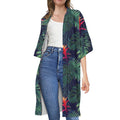 Hawaiian Palm Leaves Pattern Print Open Front Beach Cover Up
