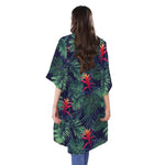 Hawaiian Palm Leaves Pattern Print Open Front Beach Cover Up