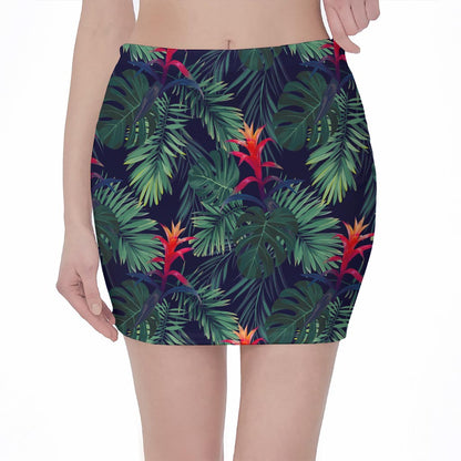 Hawaiian Palm Leaves Pattern Print Pencil Mini Skirt
