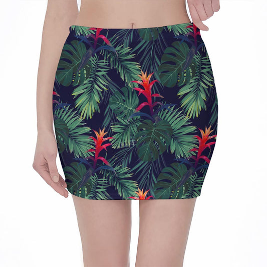 Hawaiian Palm Leaves Pattern Print Pencil Mini Skirt