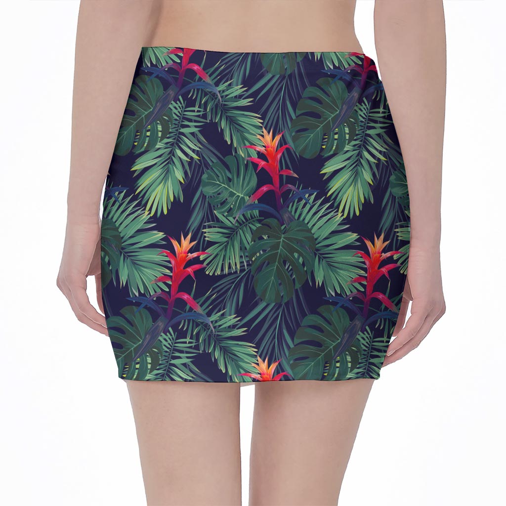 Hawaiian Palm Leaves Pattern Print Pencil Mini Skirt