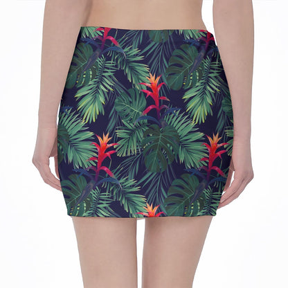Hawaiian Palm Leaves Pattern Print Pencil Mini Skirt