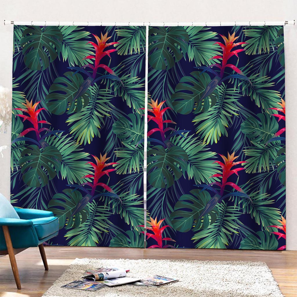 Hawaiian Palm Leaves Pattern Print Pencil Pleat Curtains