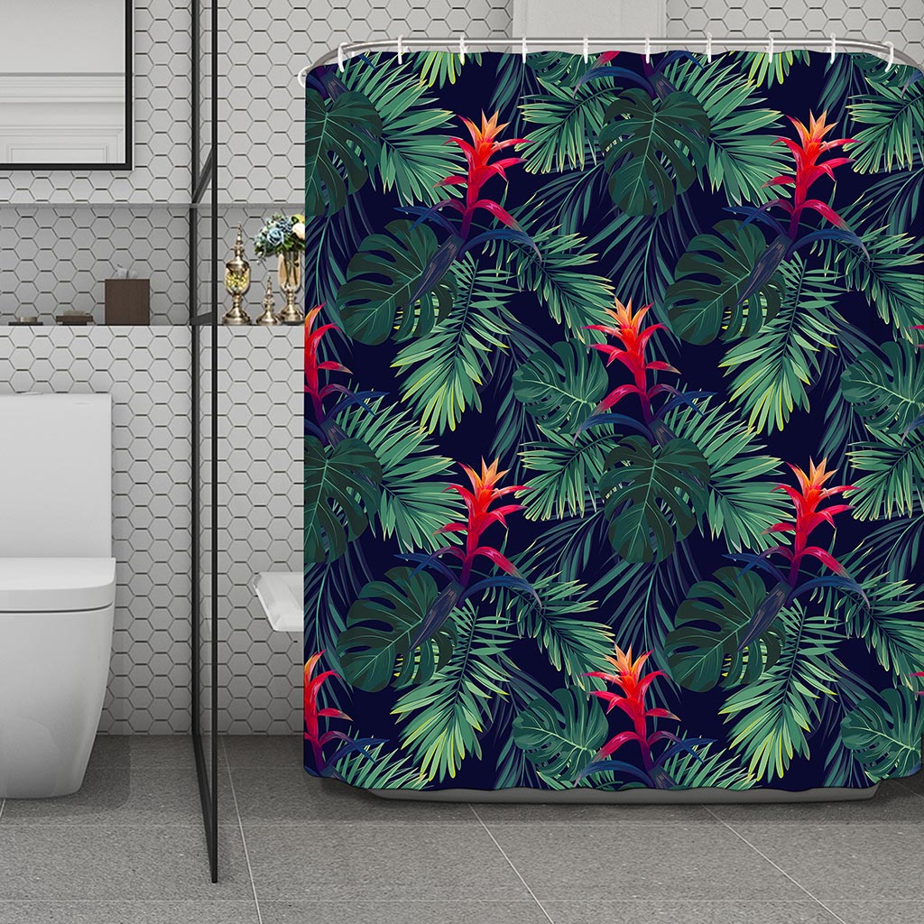 Hawaiian Palm Leaves Pattern Print Polyester Shower Curtain