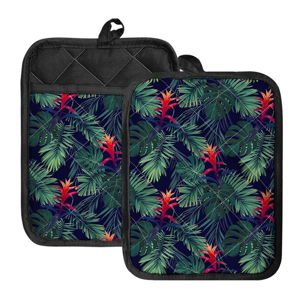 Hawaiian Palm Leaves Pattern Print Pot Holders With Pocket