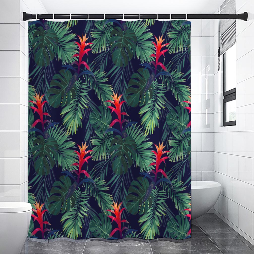 Hawaiian Palm Leaves Pattern Print Premium Shower Curtain