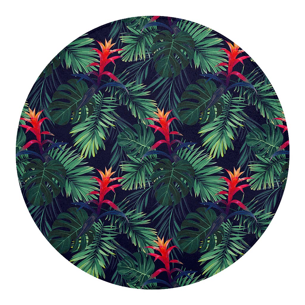 Hawaiian Palm Leaves Pattern Print Round Blanket
