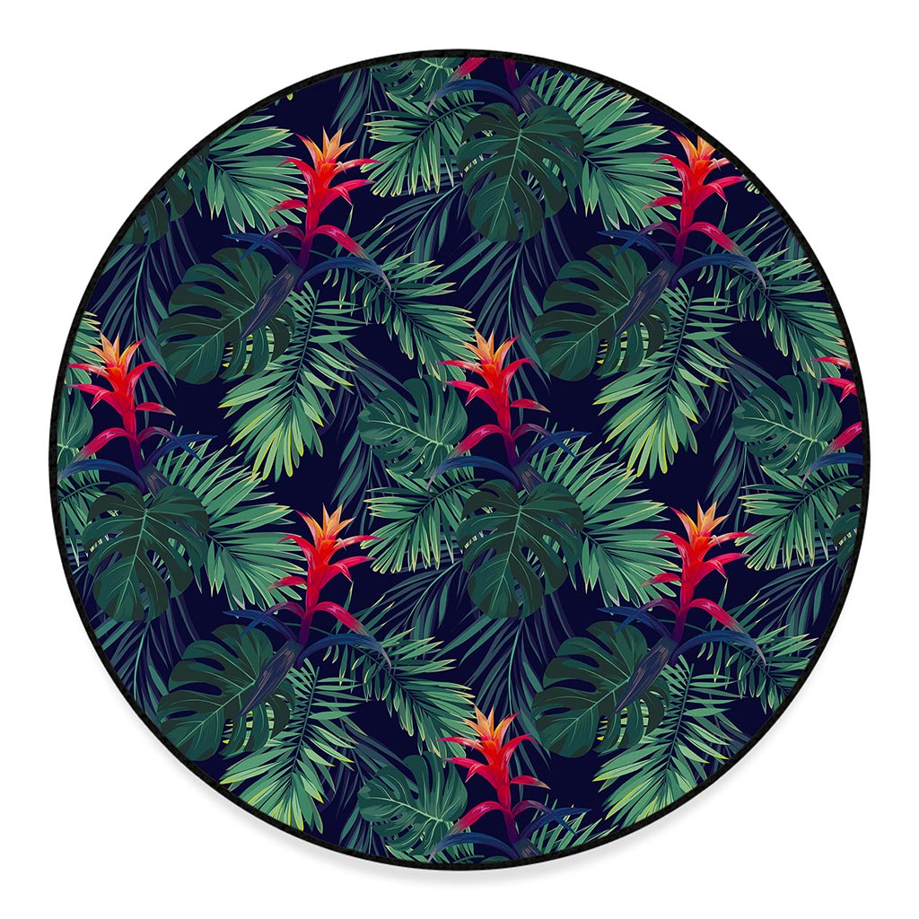 Hawaiian Palm Leaves Pattern Print Round Floor Mat