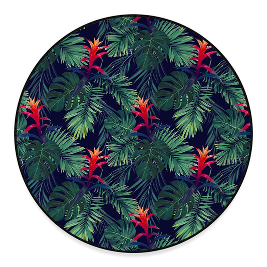 Hawaiian Palm Leaves Pattern Print Round Floor Mat