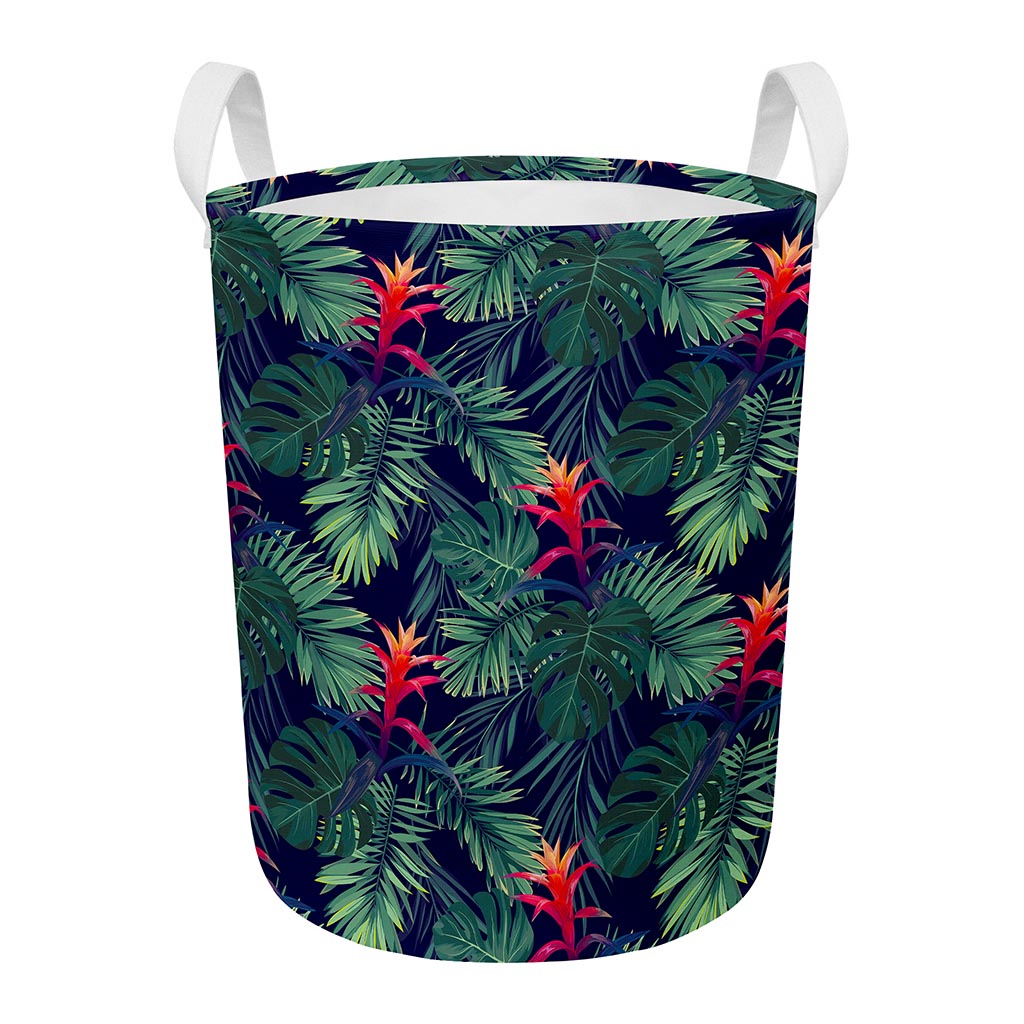 Hawaiian Palm Leaves Pattern Print Round Laundry Basket