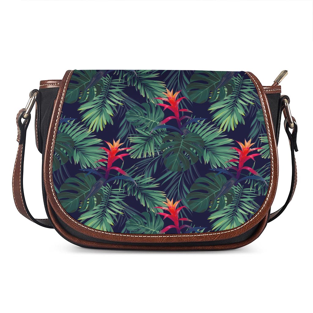 Hawaiian Palm Leaves Pattern Print Saddle Bag