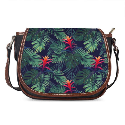 Hawaiian Palm Leaves Pattern Print Saddle Bag