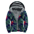 Hawaiian Palm Leaves Pattern Print Sherpa Lined Zip Up Hoodie