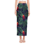 Hawaiian Palm Leaves Pattern Print Side Slit Maxi Skirt
