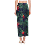 Hawaiian Palm Leaves Pattern Print Side Slit Maxi Skirt
