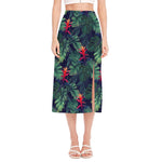 Hawaiian Palm Leaves Pattern Print Side Slit Midi Skirt