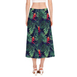 Hawaiian Palm Leaves Pattern Print Side Slit Midi Skirt