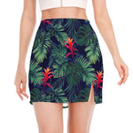 Hawaiian Palm Leaves Pattern Print Side Slit Mini Skirt