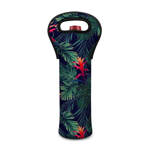 Hawaiian Palm Leaves Pattern Print Single Neoprene Wine Tote