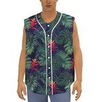 Hawaiian Palm Leaves Pattern Print Sleeveless Baseball Jersey