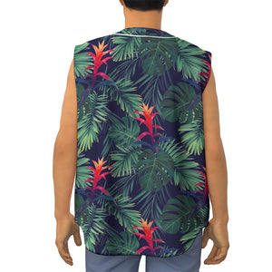 Hawaiian Palm Leaves Pattern Print Sleeveless Baseball Jersey