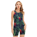 Hawaiian Palm Leaves Pattern Print Sleeveless One Piece Swimsuit