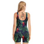 Hawaiian Palm Leaves Pattern Print Sleeveless One Piece Swimsuit